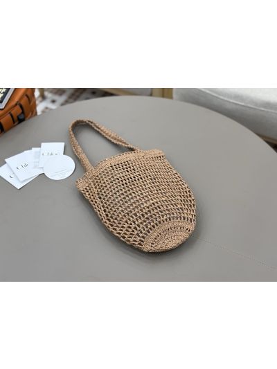 Chloe Small Raffia Summer Banana Tote Bag Gray - Detail view 3