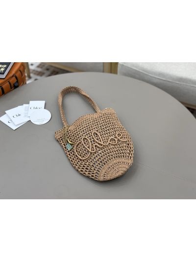 Chloe Small Raffia Summer Banana Tote Bag Gray - Detail view 4