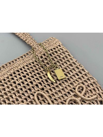 Chloe Small Raffia Summer Banana Tote Bag Gray - Detail view 6