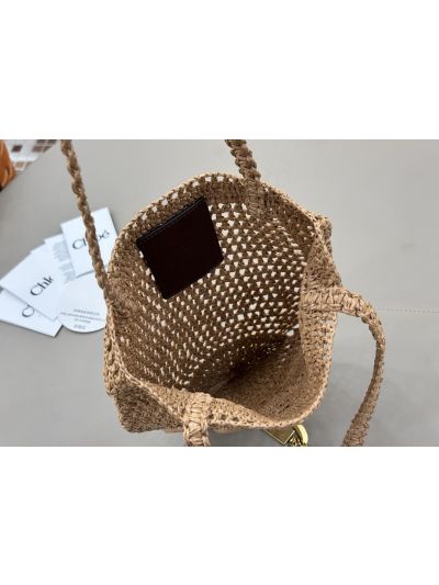 Chloe Small Raffia Summer Banana Tote Bag Gray - Detail view 7