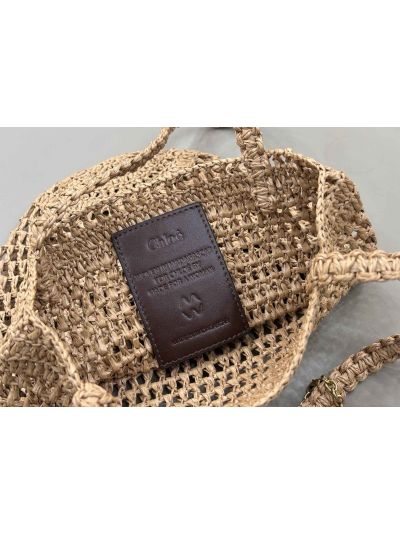 Chloe Small Raffia Summer Banana Tote Bag Gray - Detail view 8