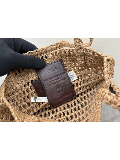 Chloe Small Raffia Summer Banana Tote Bag Gray - Detail view 9