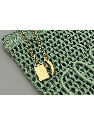 Chloe Small Raffia Summer Banana Tote Bag Green - Detail view 4