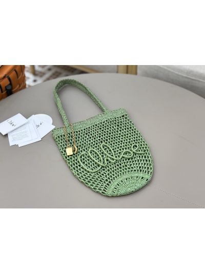 Chloe Small Raffia Summer Banana Tote Bag Green - Detail view 5