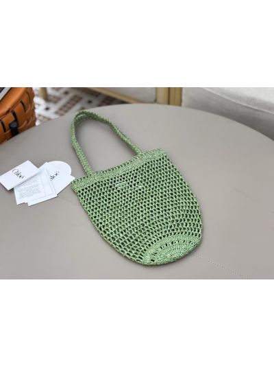 Chloe Small Raffia Summer Banana Tote Bag Green - Detail view 6