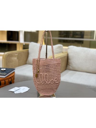Chloe Small Raffia Summer Banana Tote Bag Pink Beige - Main view