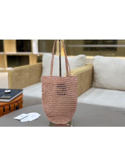 Chloe Small Raffia Summer Banana Tote Bag Pink Beige - Detail view 2