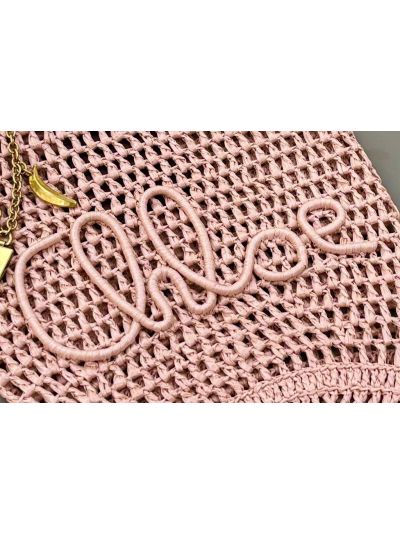 Chloe Small Raffia Summer Banana Tote Bag Pink Beige - Detail view 3