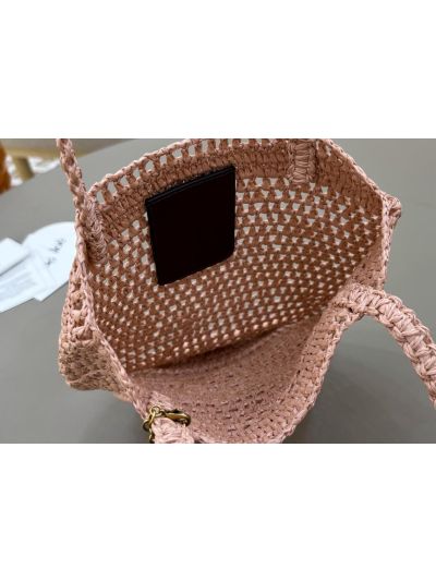 Chloe Small Raffia Summer Banana Tote Bag Pink Beige - Detail view 7