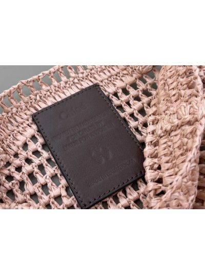 Chloe Small Raffia Summer Banana Tote Bag Pink Beige - Detail view 8