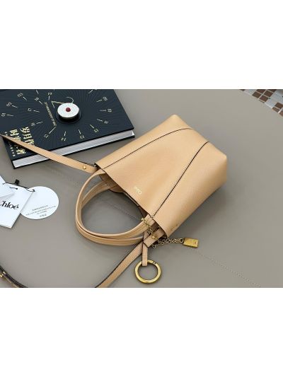 Chloe Small Spin Tote Bag Beige Grained Calfskin Leather - Detail view 4