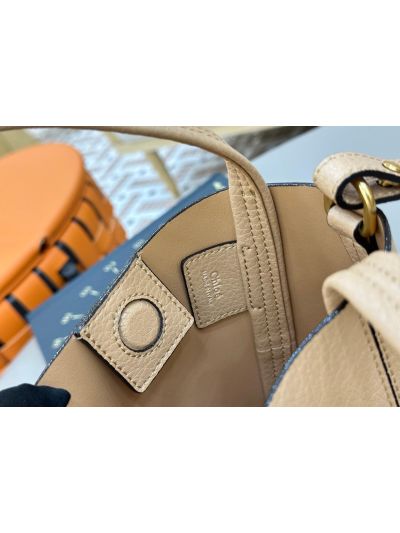 Chloe Small Spin Tote Bag Beige Grained Calfskin Leather - Detail view 9