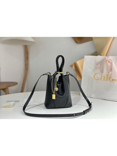 Chloe Small Spin Tote Bag Black Grained Calfskin Leather - Detail view 3