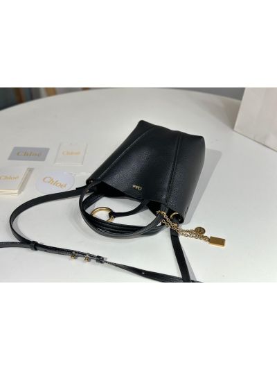 Chloe Small Spin Tote Bag Black Grained Calfskin Leather - Detail view 5