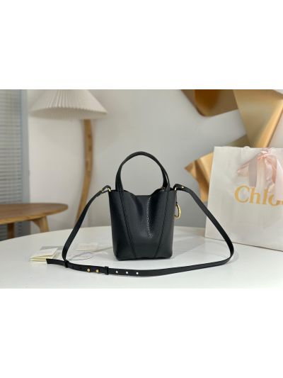 Chloe Small Spin Tote Bag Black Grained Calfskin Leather - Detail view 7