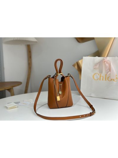 Chloe Small Spin Tote Bag Brown Grained Calfskin Leather - Detail view 2