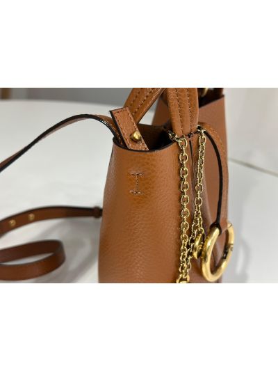 Chloe Small Spin Tote Bag Brown Grained Calfskin Leather - Detail view 5