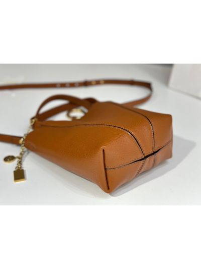 Chloe Small Spin Tote Bag Brown Grained Calfskin Leather - Detail view 7