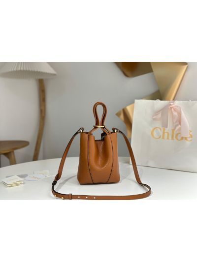 Chloe Small Spin Tote Bag Brown Grained Calfskin Leather - Detail view 8