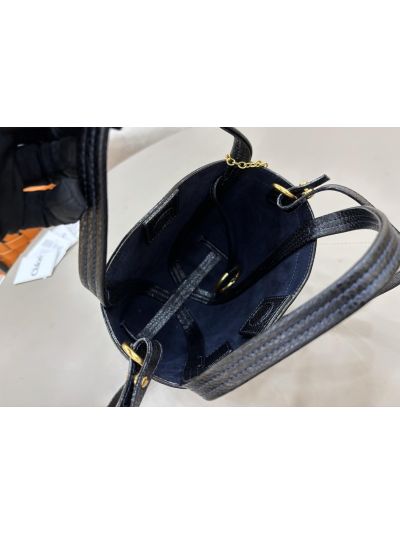 Chloe Small Spin Tote Bag Denim Blue Cotton and Cowhide - Detail view 9