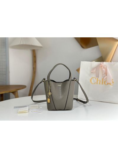 Chloe Small Spin Tote Bag Gray Grained Calfskin Leather - Main view