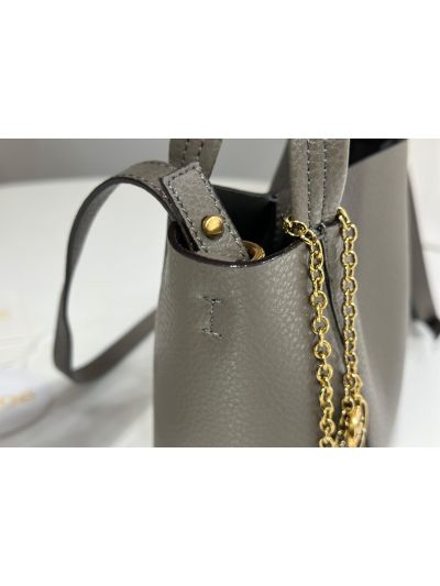 Chloe Small Spin Tote Bag Gray Grained Calfskin Leather - Detail view 4