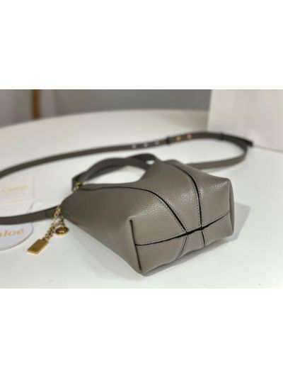 Chloe Small Spin Tote Bag Gray Grained Calfskin Leather - Detail view 6