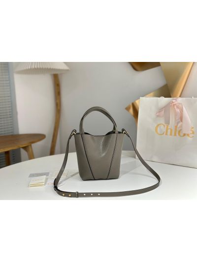 Chloe Small Spin Tote Bag Gray Grained Calfskin Leather - Detail view 7