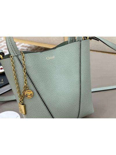 Chloe Small Spin Tote Bag Light Blue Grained Calfskin Leather - Detail view 2