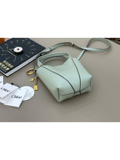 Chloe Small Spin Tote Bag Light Blue Grained Calfskin Leather - Detail view 4