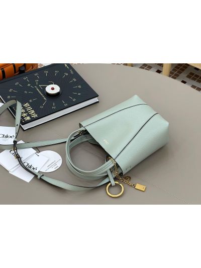 Chloe Small Spin Tote Bag Light Blue Grained Calfskin Leather - Detail view 6