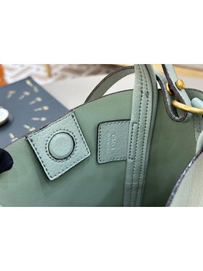 Chloe Small Spin Tote Bag Light Blue Grained Calfskin Leather - Detail view 9