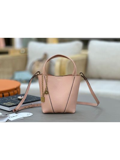 Chloe Small Spin Tote Bag Pink Grained Calfskin Leather
