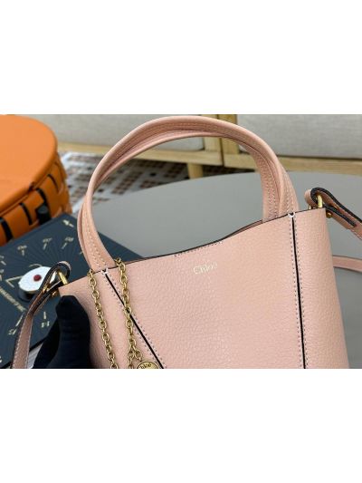 Chloe Small Spin Tote Bag Pink Grained Calfskin Leather - Detail view 2