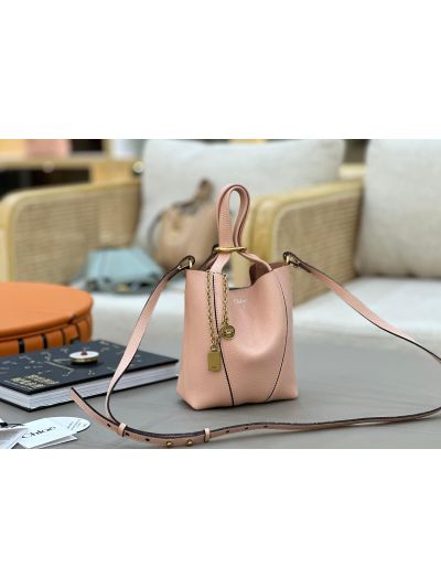 Chloe Small Spin Tote Bag Pink Grained Calfskin Leather - Detail view 3