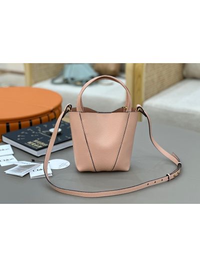 Chloe Small Spin Tote Bag Pink Grained Calfskin Leather - Detail view 4