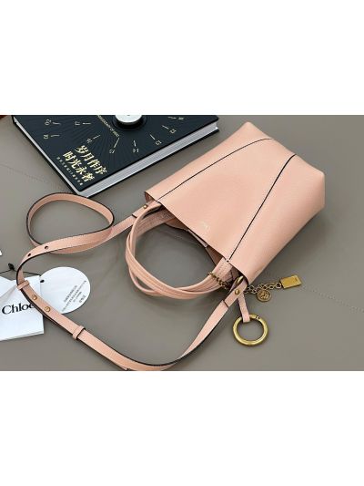 Chloe Small Spin Tote Bag Pink Grained Calfskin Leather - Detail view 5