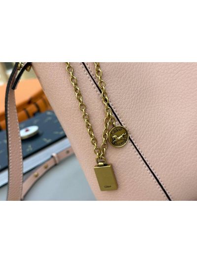 Chloe Small Spin Tote Bag Pink Grained Calfskin Leather - Detail view 7