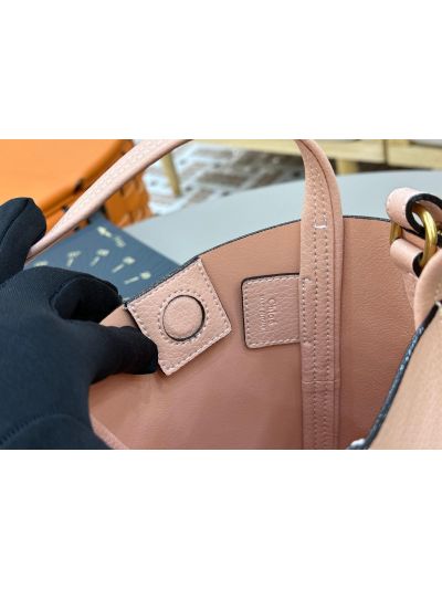 Chloe Small Spin Tote Bag Pink Grained Calfskin Leather - Detail view 9