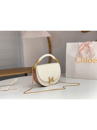Chloe Small White Leather Marcie Chain Top Handle Flap Shoulder Bag - Detail view 2