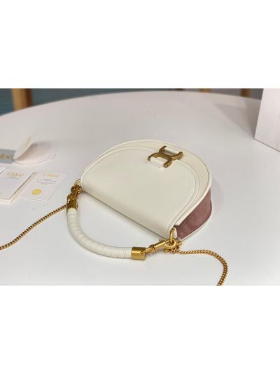 Chloe Small White Leather Marcie Chain Top Handle Flap Shoulder Bag - Detail view 6