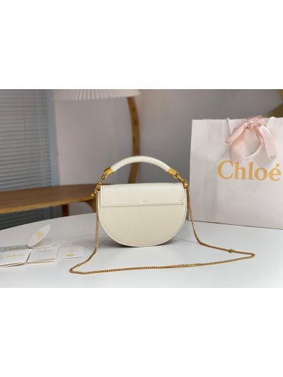 Chloe Small White Leather Marcie Chain Top Handle Flap Shoulder Bag - Detail view 7