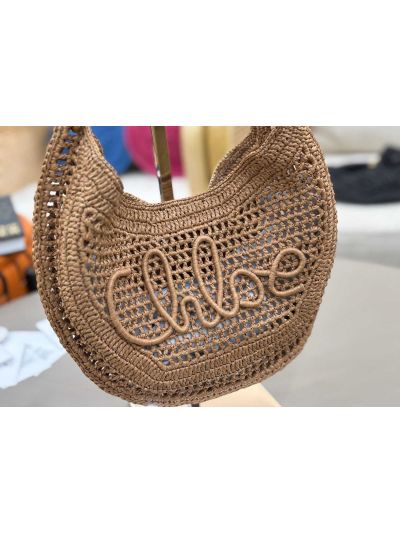 Chloe Summer Banana Raffia Hobo Shoulder Bag Beige - Detail view 2