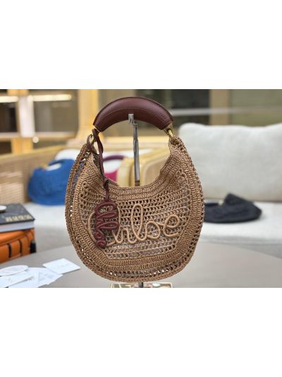 Chloe Summer Banana Raffia Hobo Shoulder Bag Beige - Detail view 5