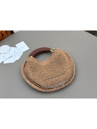 Chloe Summer Banana Raffia Hobo Shoulder Bag Beige - Detail view 6