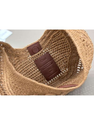 Chloe Summer Banana Raffia Hobo Shoulder Bag Beige - Detail view 8