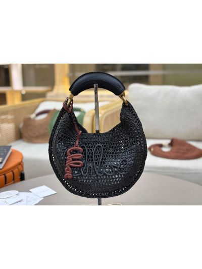Chloe Summer Banana Raffia Hobo Shoulder Bag Black