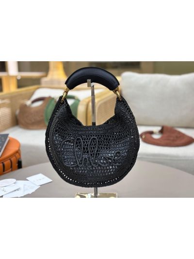 Chloe Summer Banana Raffia Hobo Shoulder Bag Black - Detail view 2