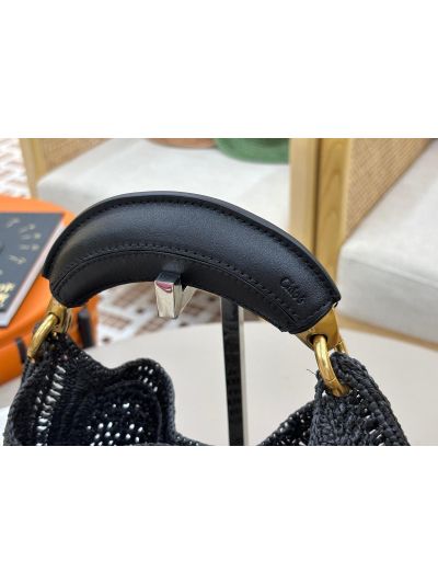Chloe Summer Banana Raffia Hobo Shoulder Bag Black - Detail view 4