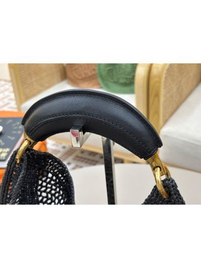 Chloe Summer Banana Raffia Hobo Shoulder Bag Black - Detail view 6